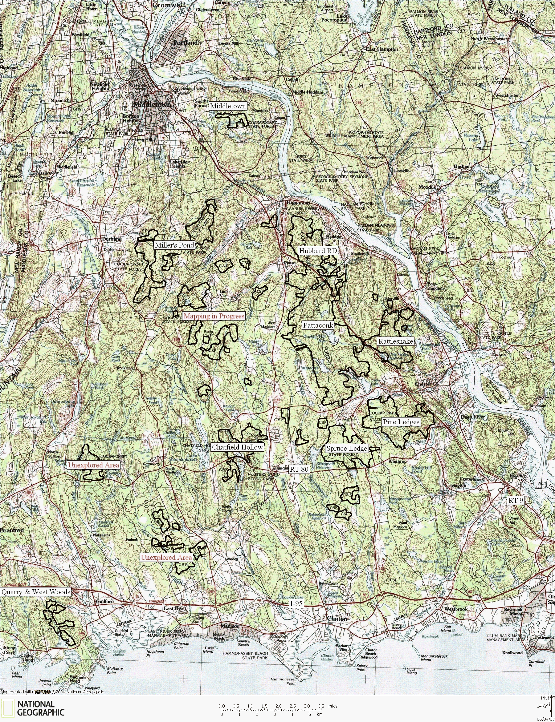 Connecticut, Cockaponset, State Forest, Hiking, Trail, Map