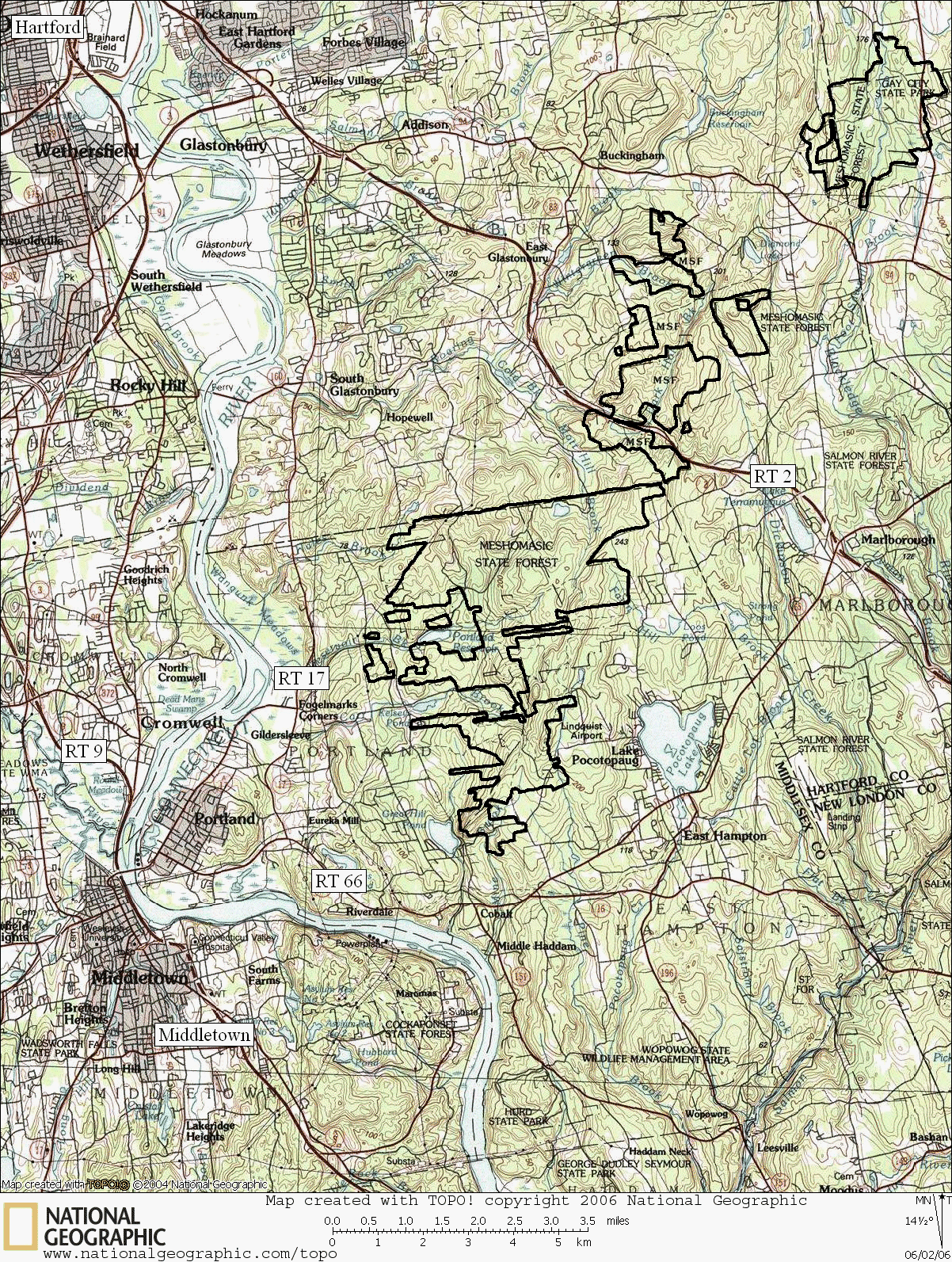 Meshomasic State Forest Hiking Trail Map