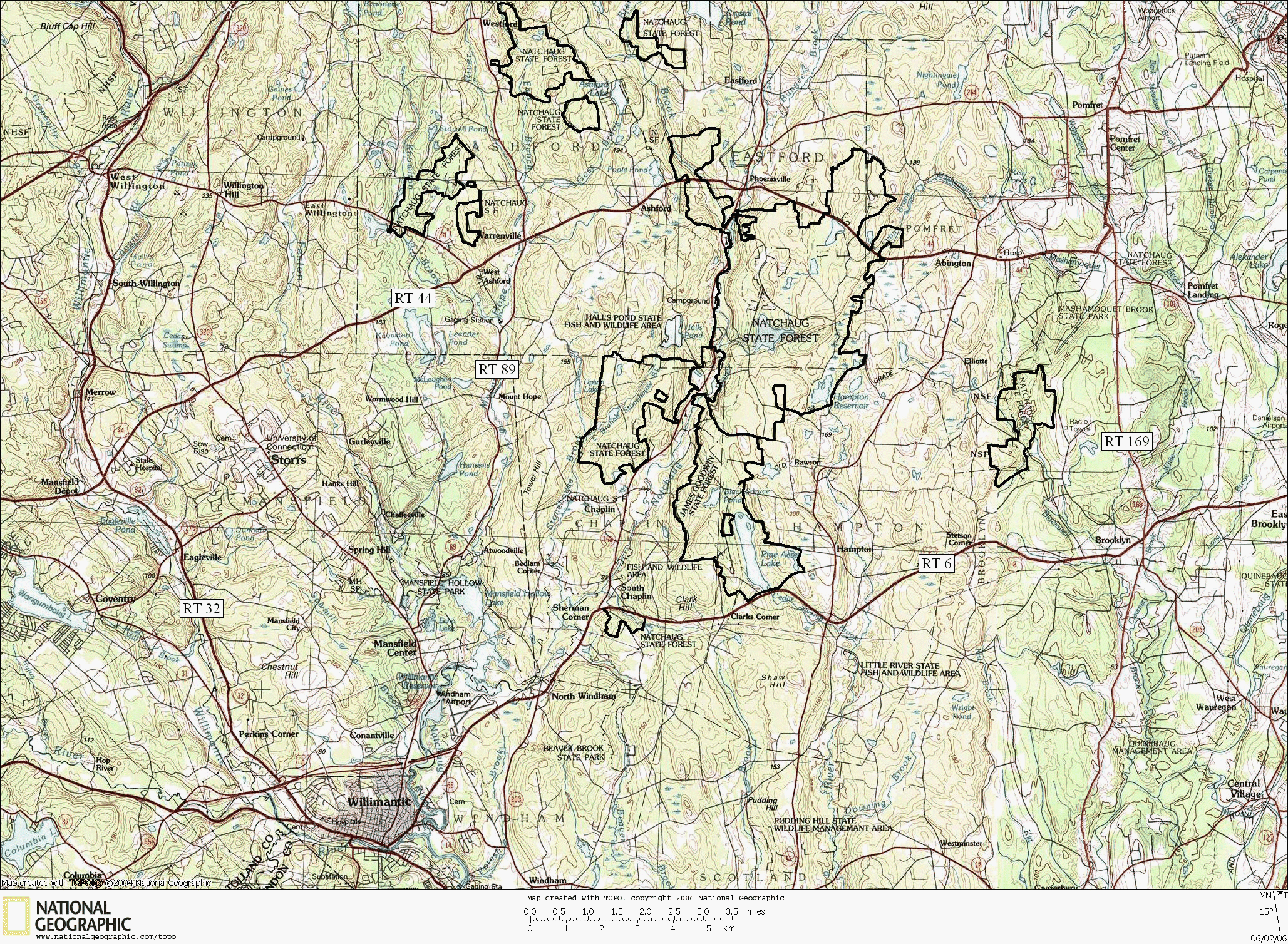 Natchaug, State Forest, Connecticut, Hiking, Trail, Map