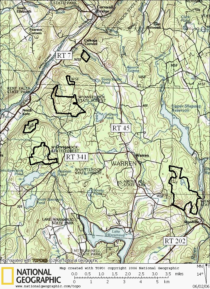 Wyantenock, State Forest, Connecticut, Hiking, Trail, Map