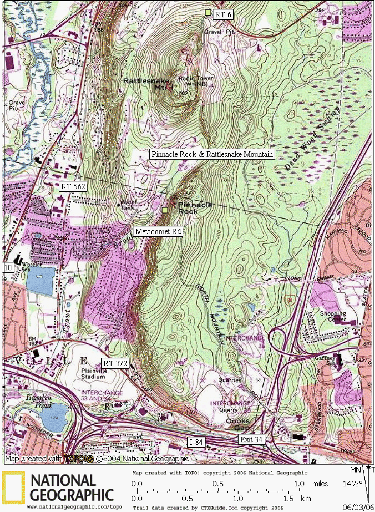 Connecticut, Rock Climbing, Bouldering, Map, Pinnacle Rock, Rattlesnake Mountain