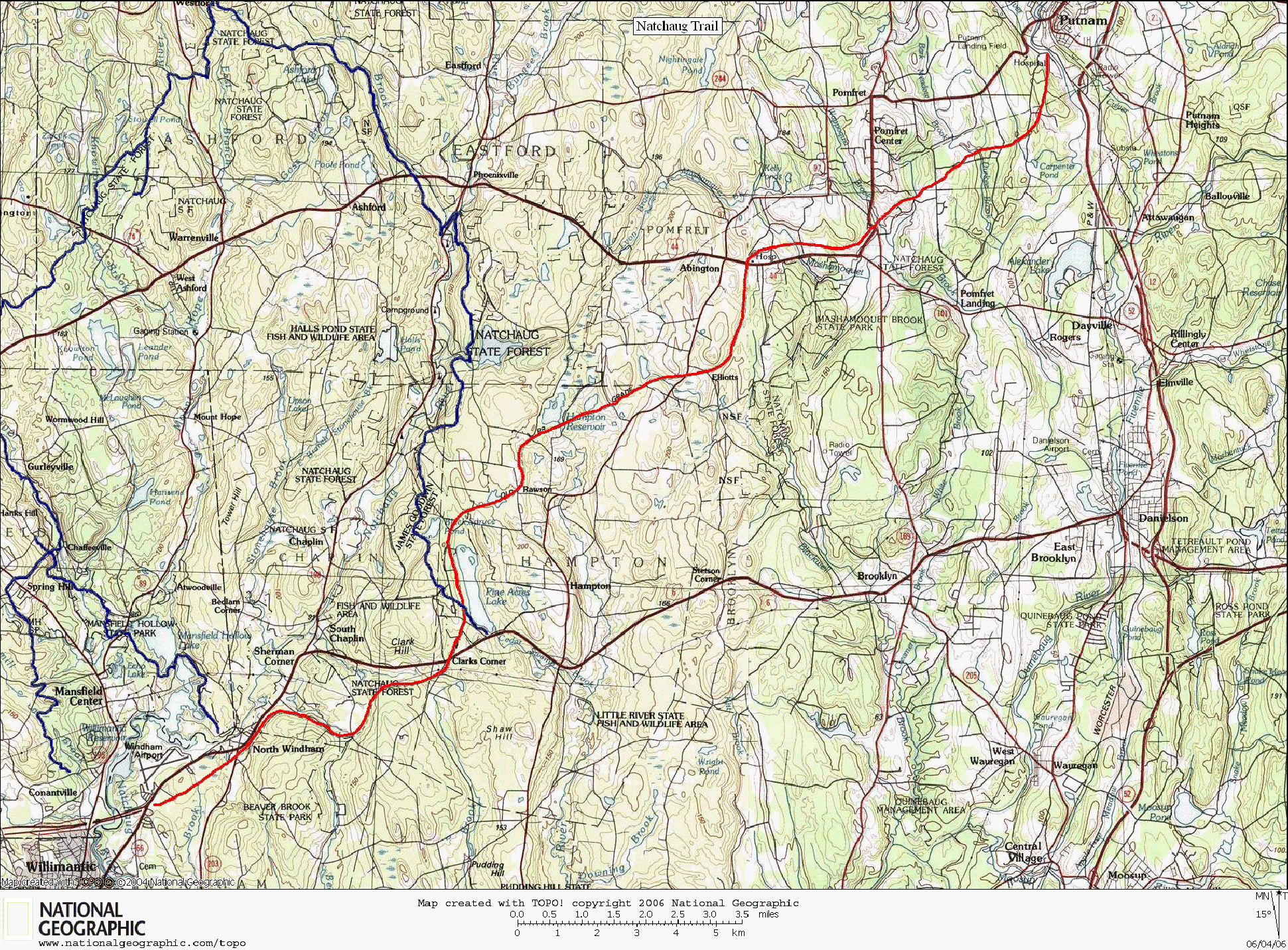 Airline Bike Trail, Map, Connecticut, Rails to Trails, Willimantic, Putnam