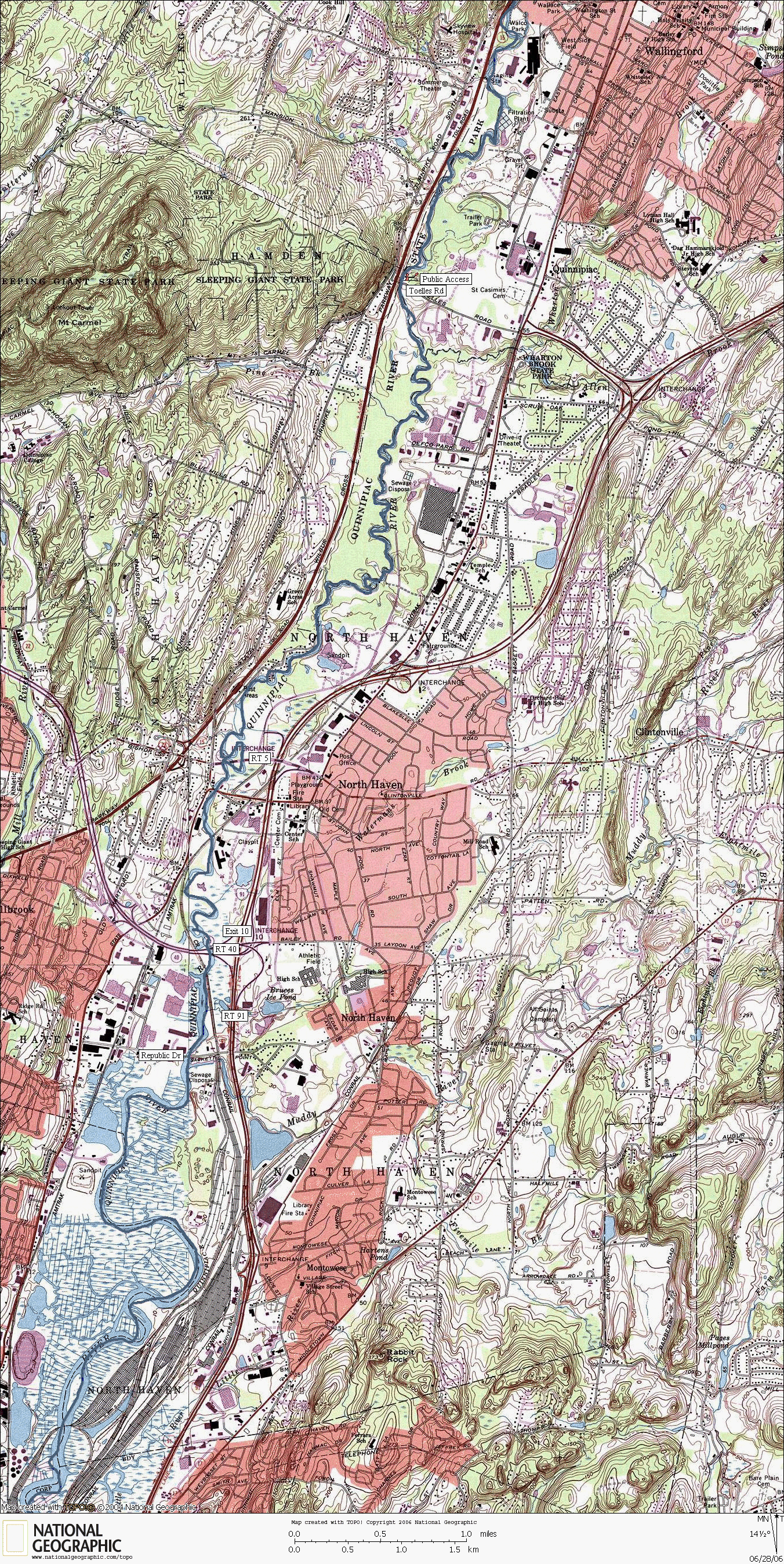 Connecticut, map, whitewater, kayaking, Canoeing, Quinnipiac River, Wallingford