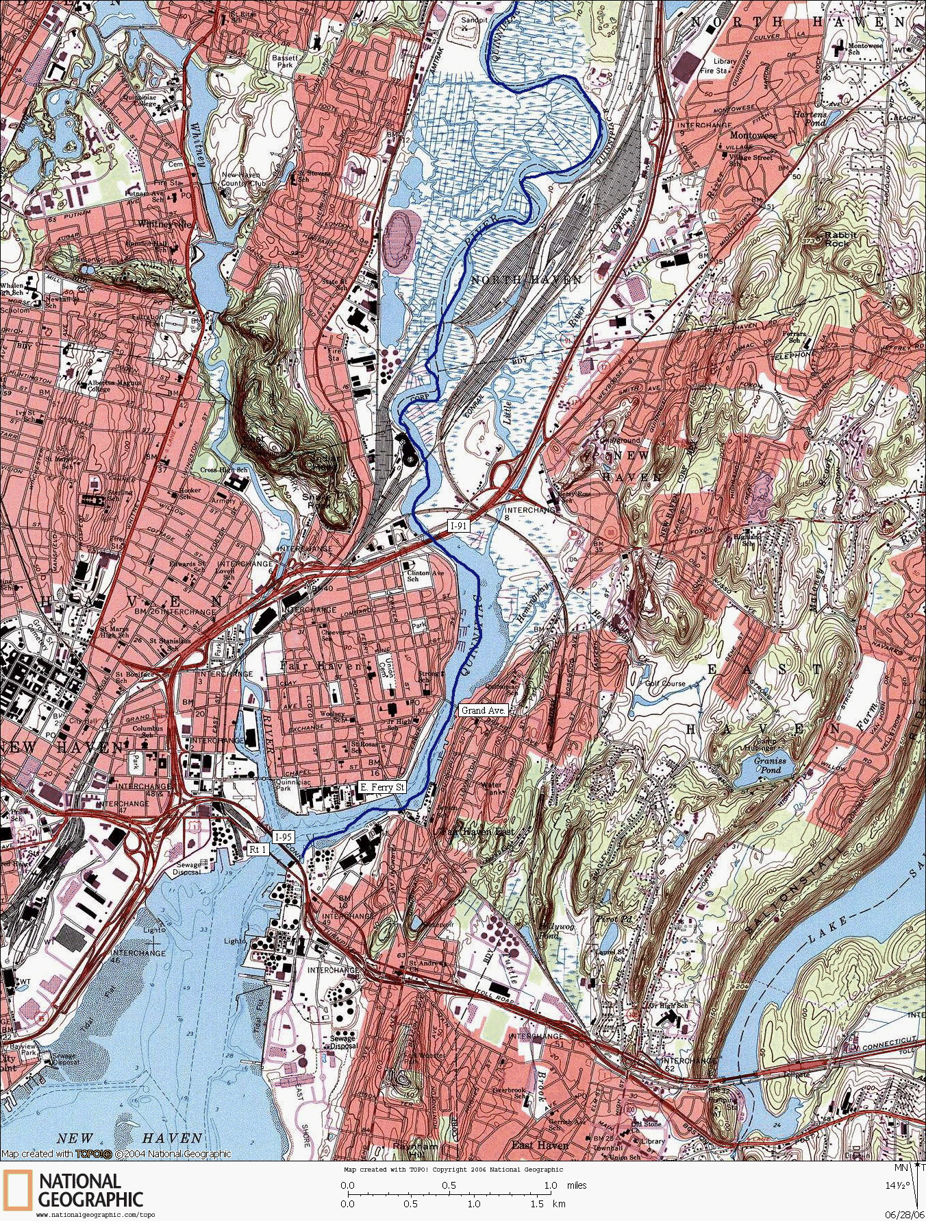 Connecticut, map, whitewater, kayaking, Canoeing, Quinnipiac River, South