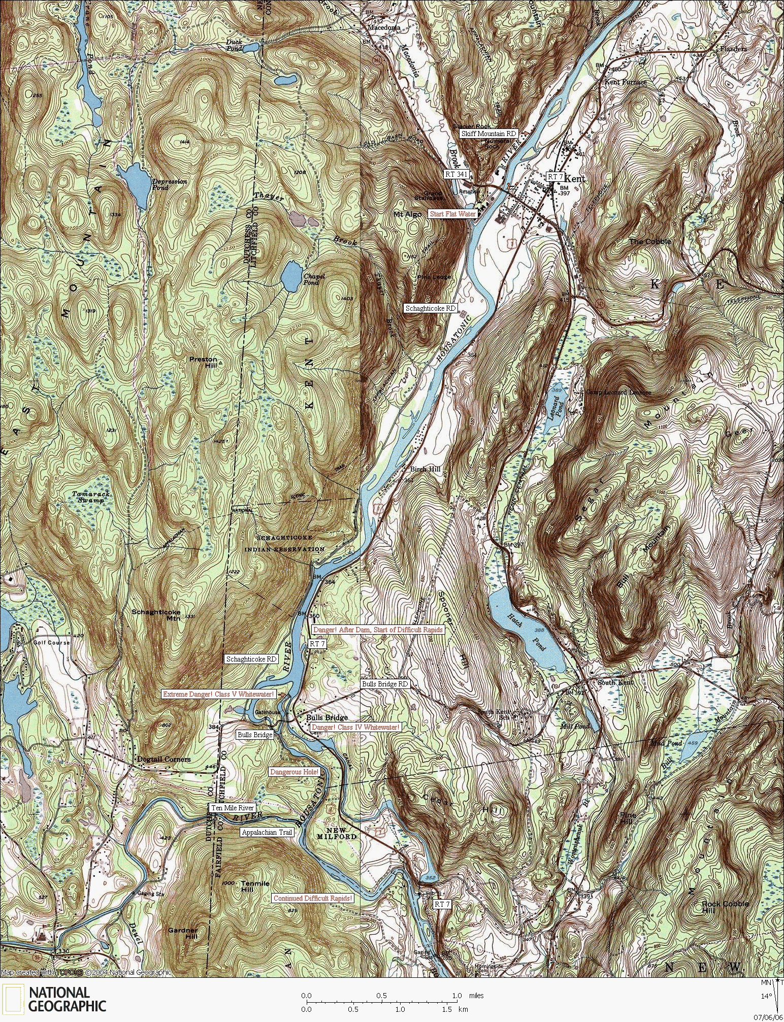 Connecticut, map, whitewater, kayaking, Canoeing, Housatonic River, Kent