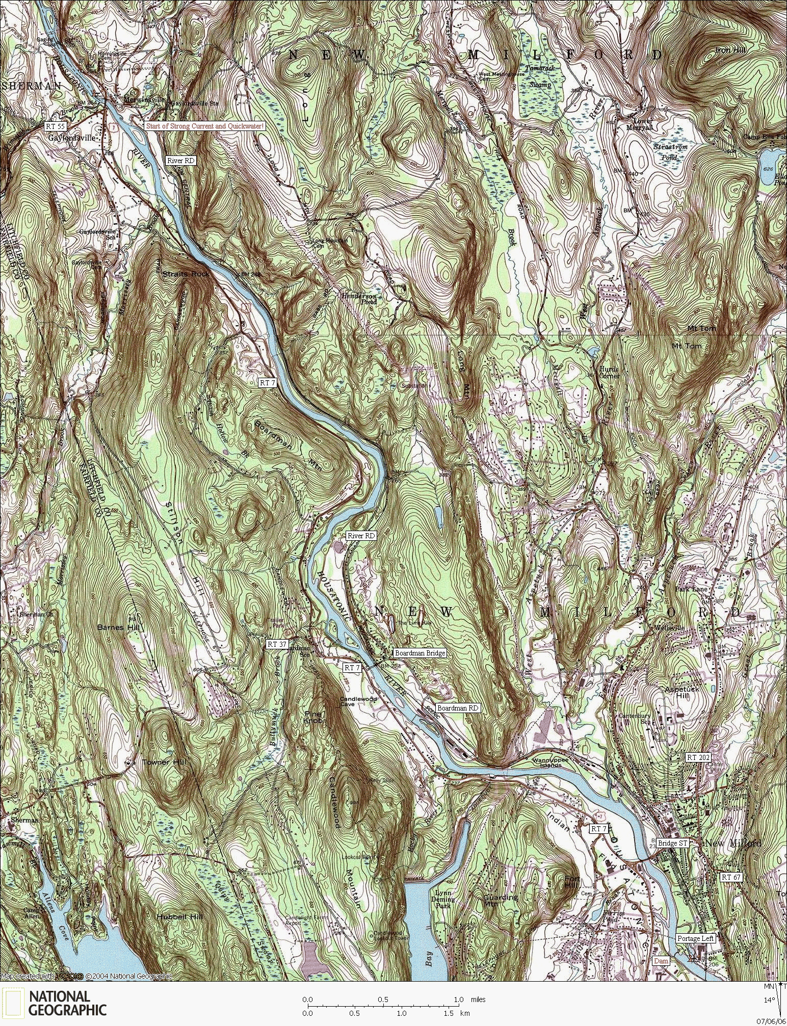 Connecticut, map, whitewater, kayaking, Canoeing, Housatonic River, New Milford