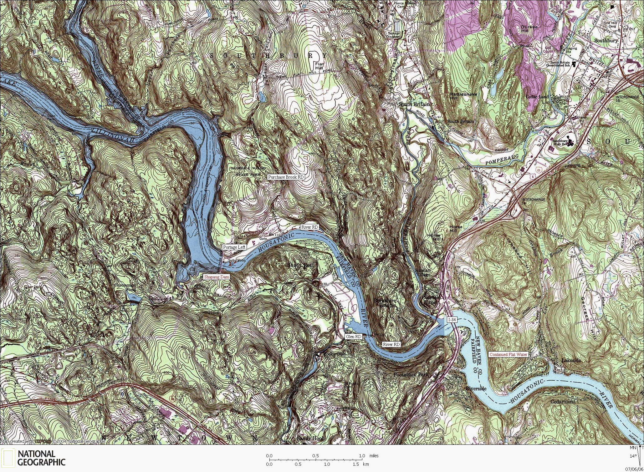 Connecticut, map, whitewater, kayaking, Canoeing, Housatonic River, Lakeside