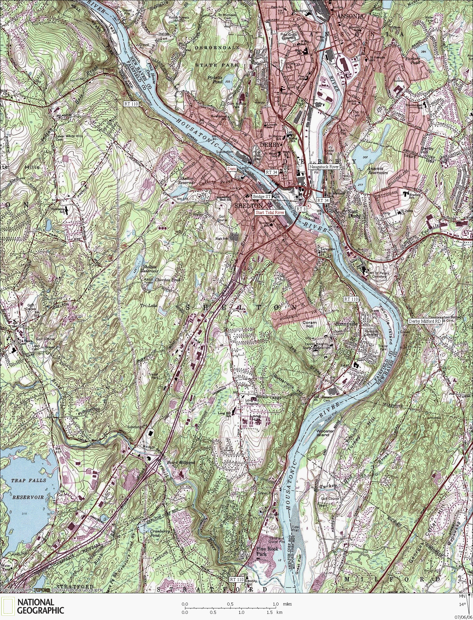 Connecticut, map, whitewater, kayaking, Canoeing, Housatonic River, Derby