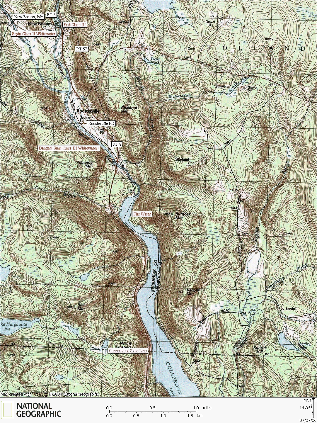 Connecticut, map, whitewater, kayaking, Canoeing, Farmington River, New Boston