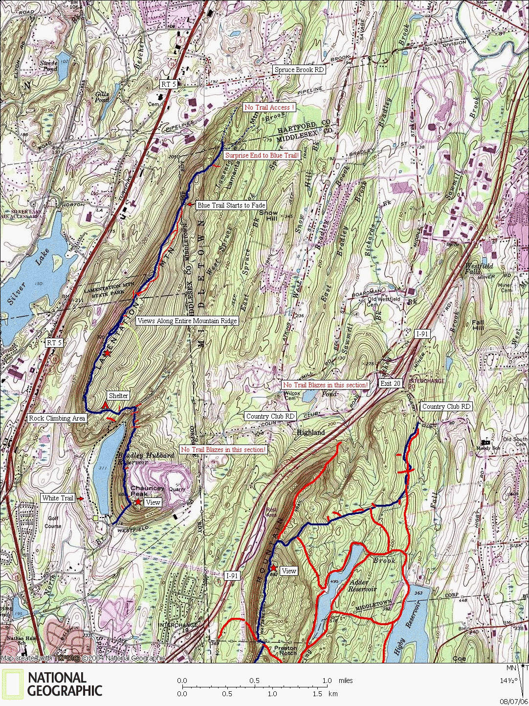 Connecticut, Map, Hiking, Trail, Backpacking, Mattabesett, Lamentation Mountain