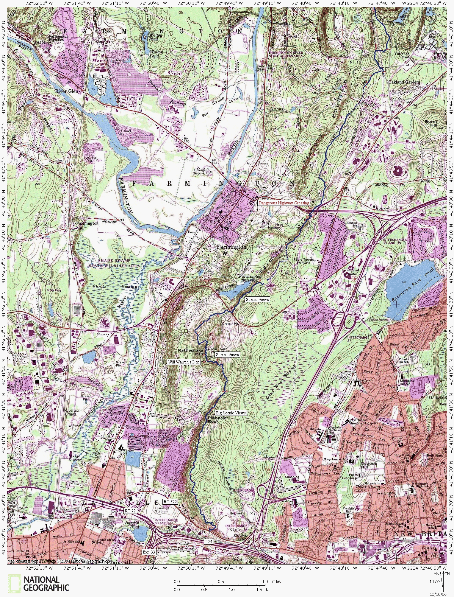 Connecticut, Metacomet, Map, Hiking, Backpacking, Trail, Farmington Mountain