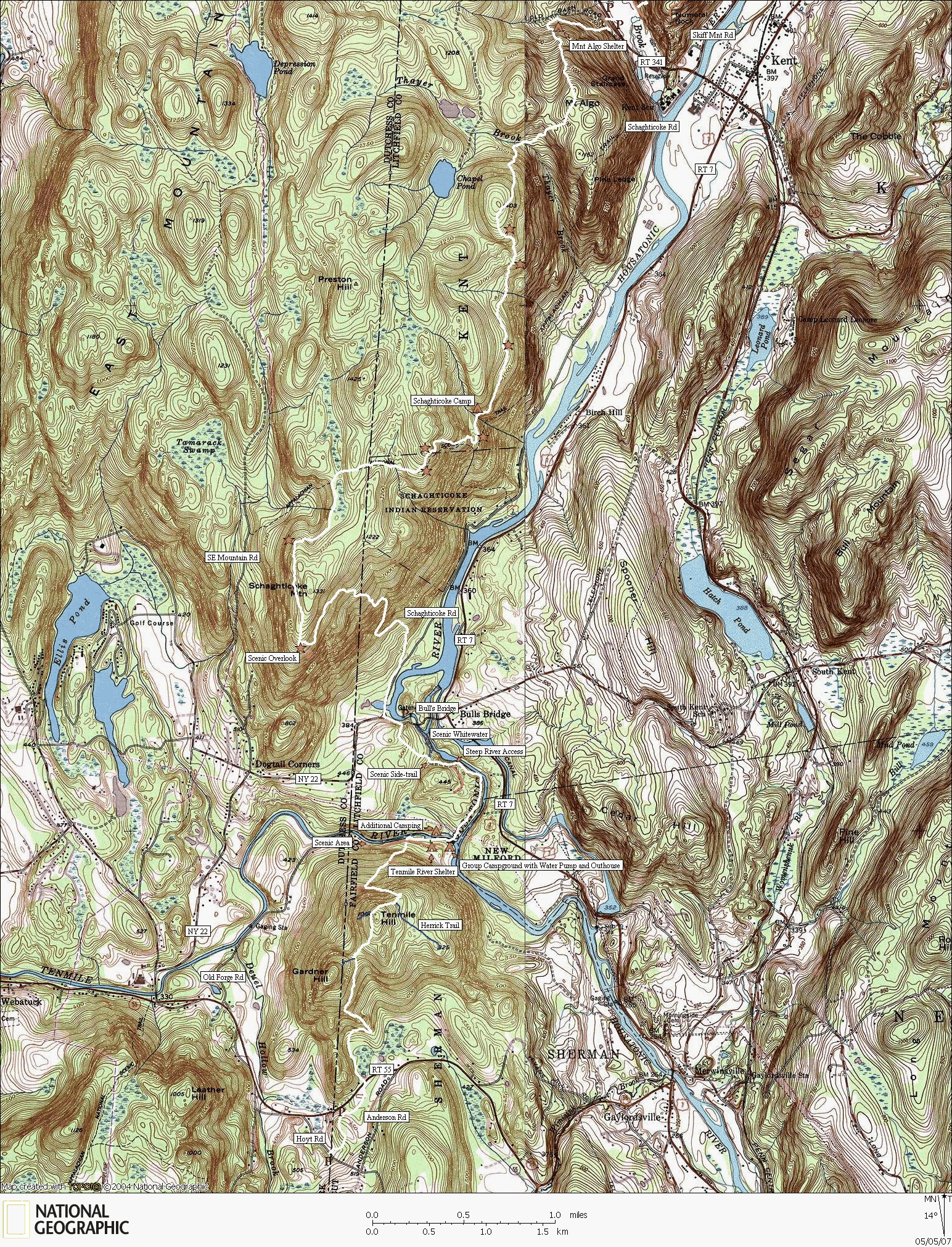 Connecticut, Appalachian, Map, Hiking, Backpacking, Trail, Kent