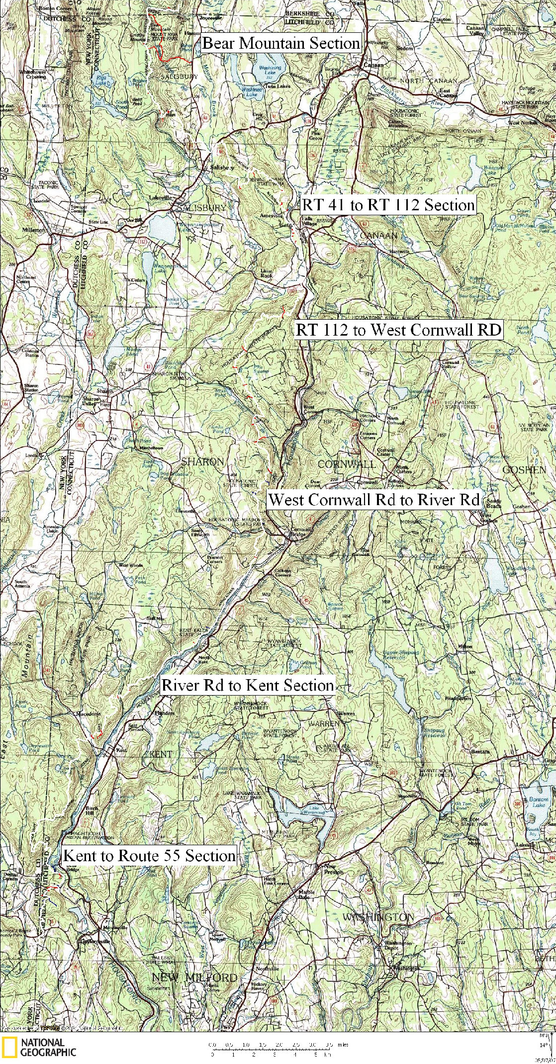 Connecticut, Appalachian, Map, Hiking, Backpacking, Trail