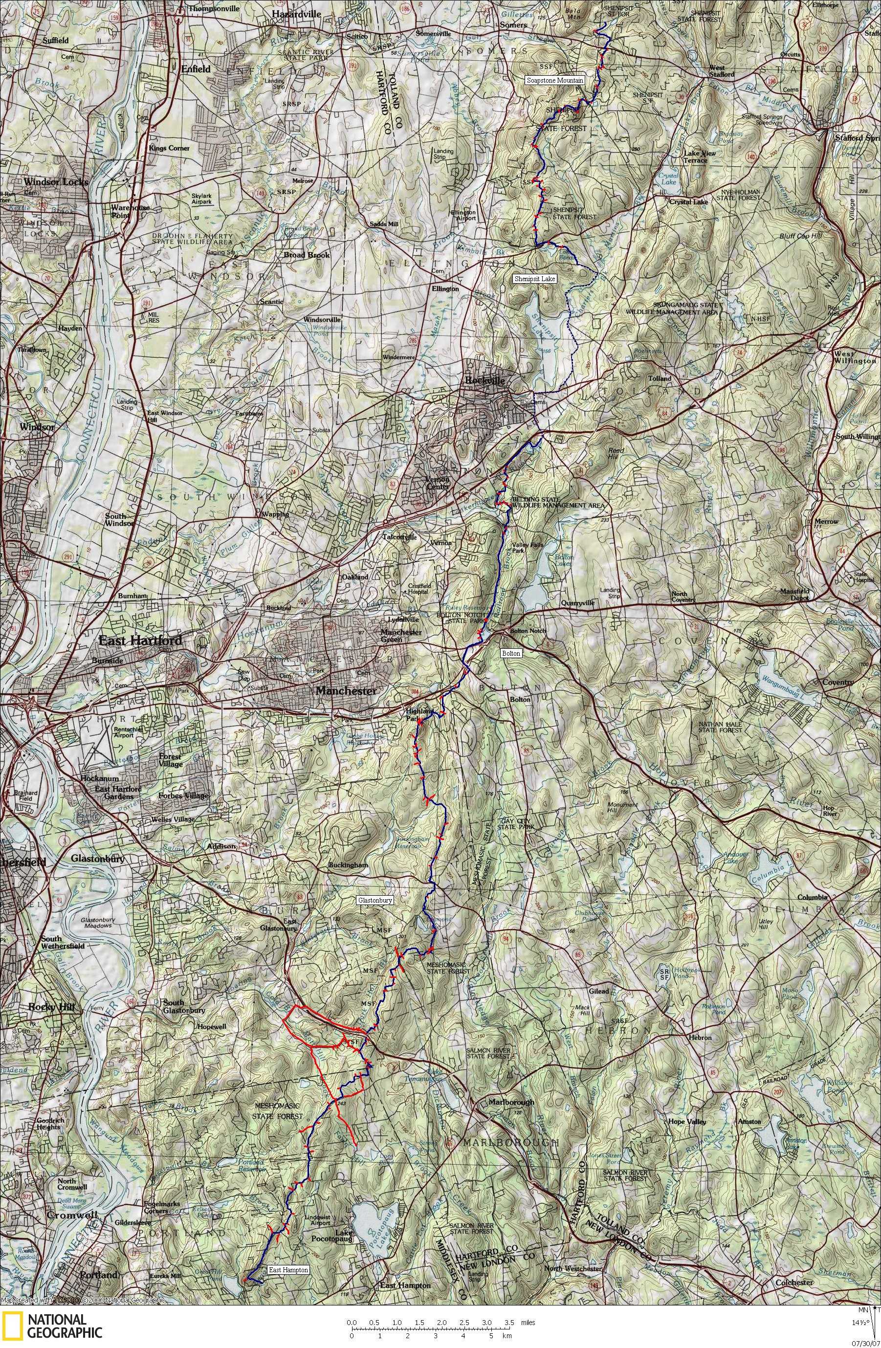 Connecticut, Map, Hiking, Backpacking, Trail, Shenipsit