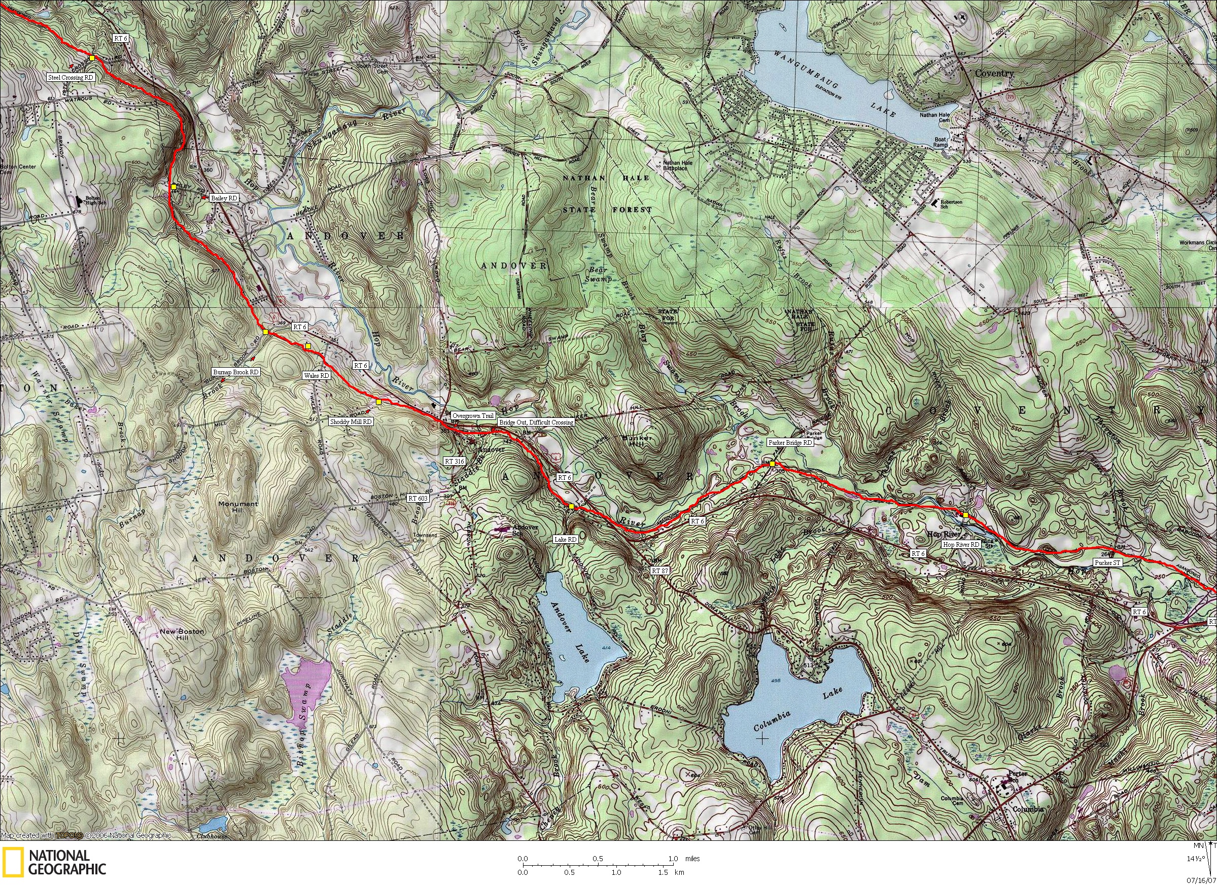 Connecticut, Rails to Trails, Trail, Map, Bike, Biking, Hiking, Hop River
