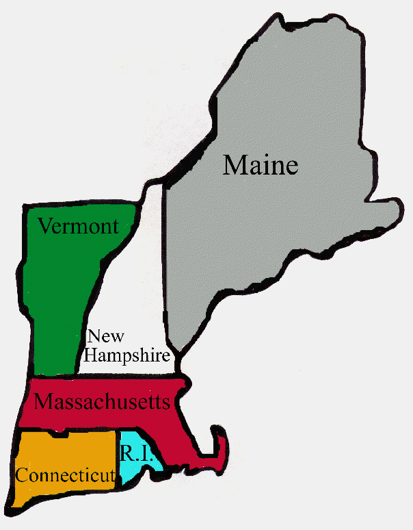 New England, Connecticut, Rhode Island, Massachusetts, Vermont, New Hampshire, Maine