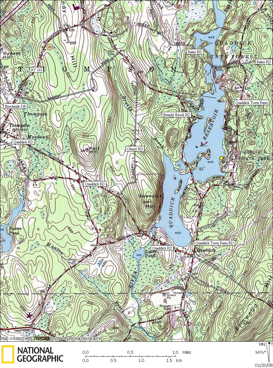 Canoe & kayaking Map of Quaddick Reservoir